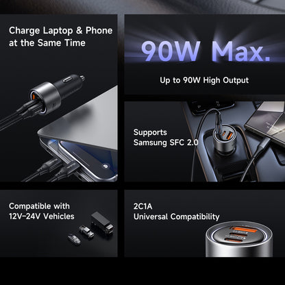 Auto nabíječka McDodo CC-3110 Gana, 90W, 3A, 1 x USB-A - 2 x USB-C, černá