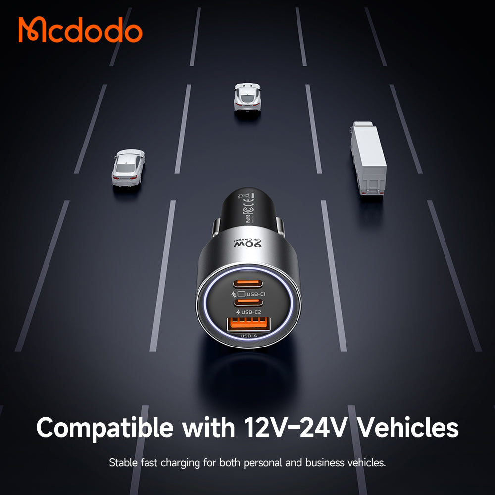 Auto nabíječka McDodo CC-3110 Gana, 90W, 3A, 1 x USB-A - 2 x USB-C, černá