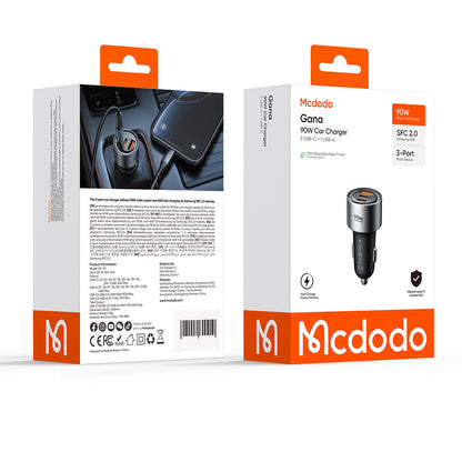 Auto nabíječka McDodo CC-3110 Gana, 90W, 3A, 1 x USB-A - 2 x USB-C, černá