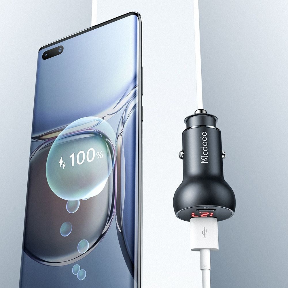 Auto nabíječka McDodo CC-7030 Display, 45W, 5A, 1 x USB-A - 1 x USB-C, Černá