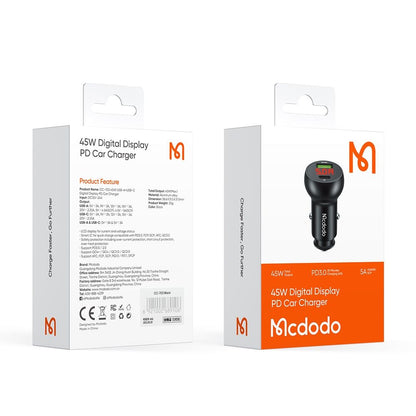 Auto nabíječka McDodo CC-7030 Display, 45W, 5A, 1 x USB-A - 1 x USB-C, Černá