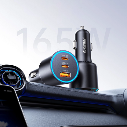 Auto nabíječka Orico HyperDrive, 165W, 5A, 1 x USB-A - 2 x USB-C, černá