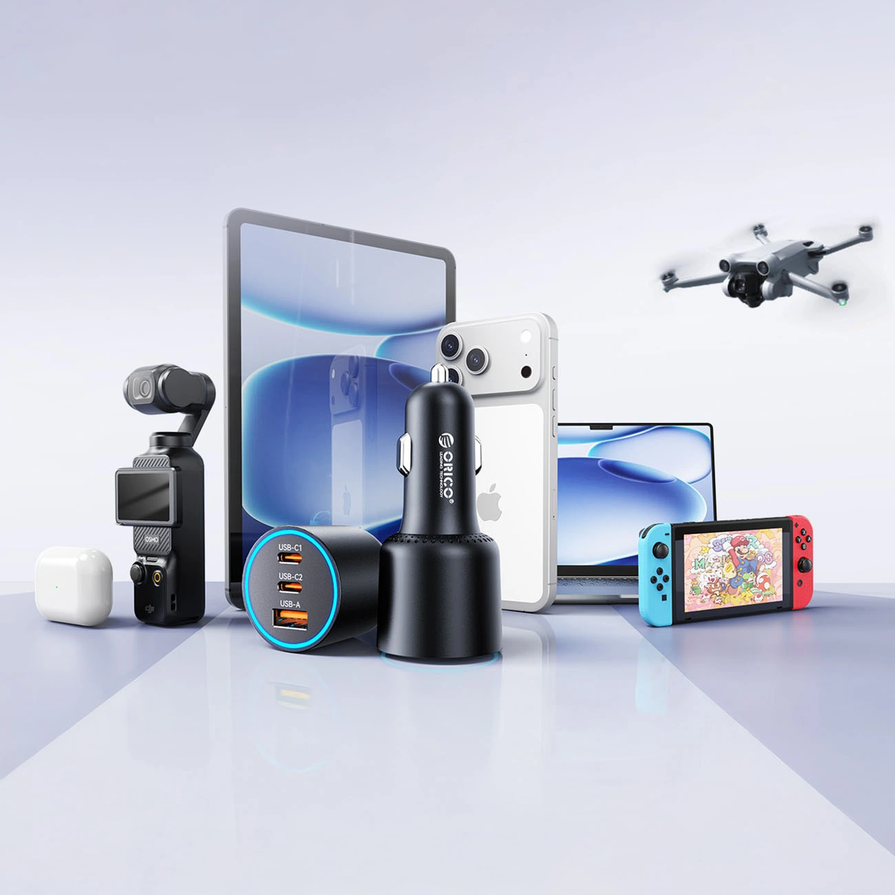 Auto nabíječka Orico HyperDrive, 165W, 5A, 1 x USB-A - 2 x USB-C, černá