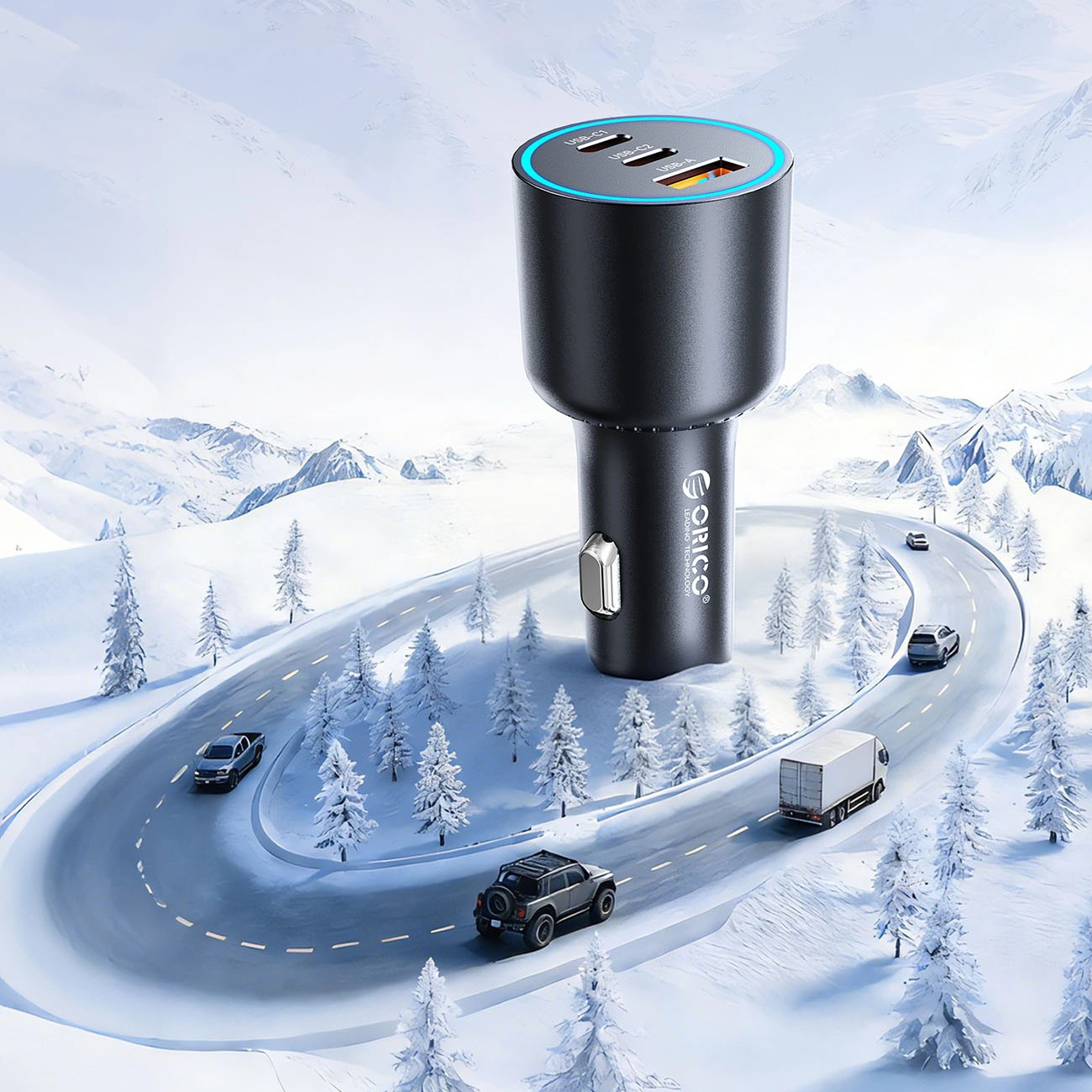 Auto nabíječka Orico HyperDrive, 165W, 5A, 1 x USB-A - 2 x USB-C, černá