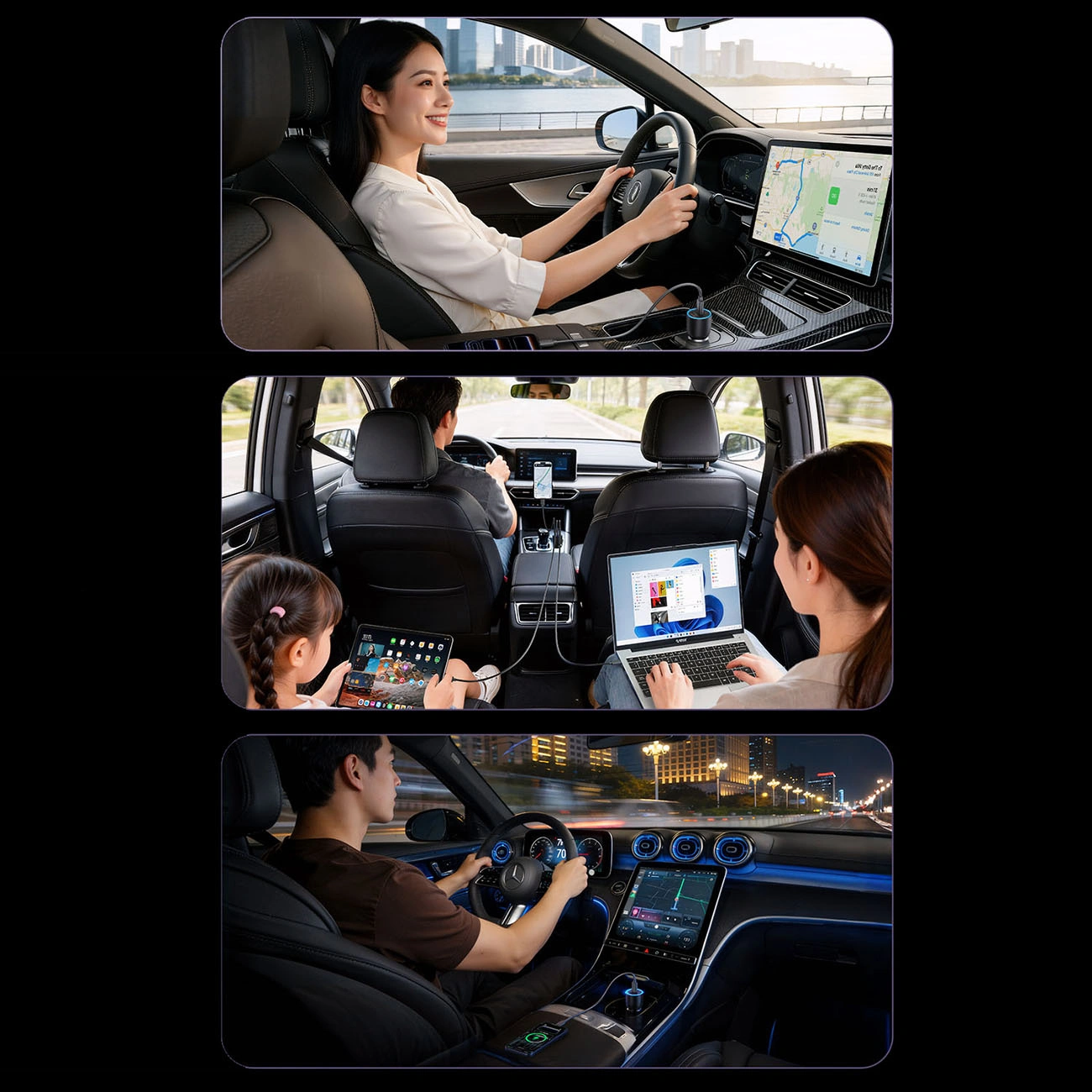 Auto nabíječka Orico PowerLink, 165W, 5A, 1 x USB-A - 2 x USB-C, Černá