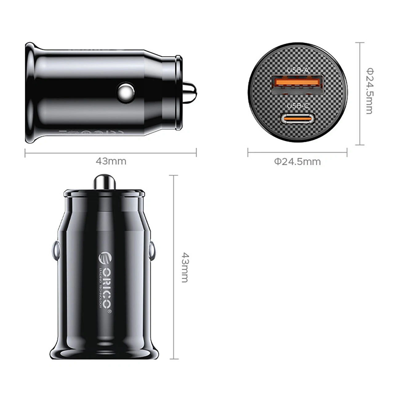 Auto nabíječka Orico PowerMini, 30W, 3A, 1 x USB-A - 1 x USB-C, černá