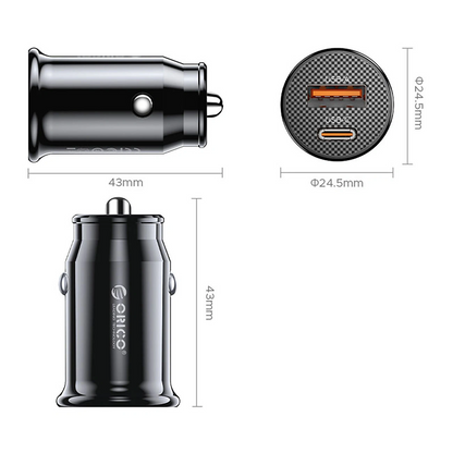 Auto nabíječka Orico PowerMini, 30W, 3A, 1 x USB-A - 1 x USB-C, černá