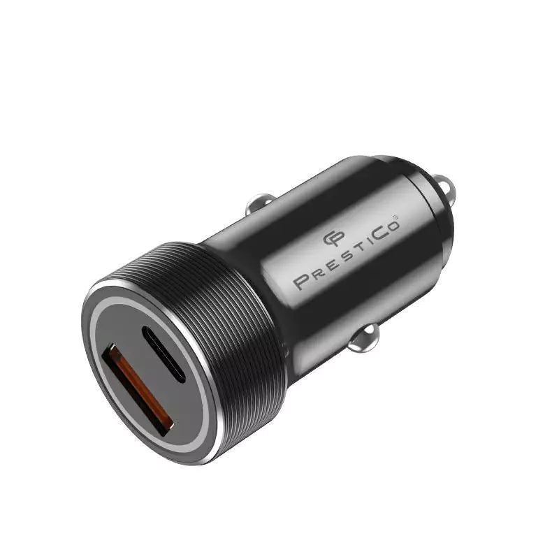 Auto nabíječka Prestico K2A, 20W, 3A, 1 x USB-A - 1 x USB-C, Černá