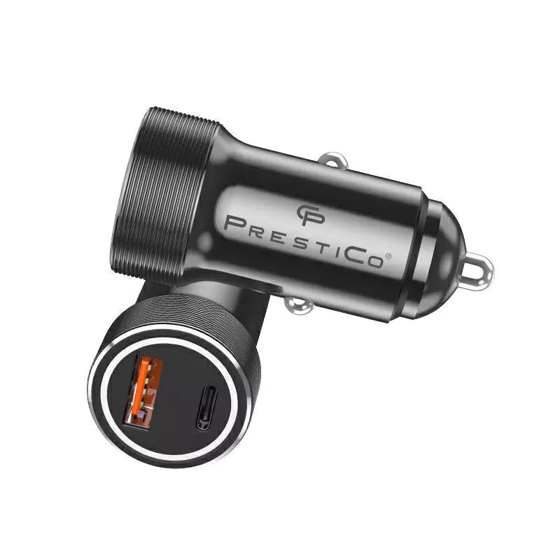 Auto nabíječka Prestico K2A, 20W, 3A, 1 x USB-A - 1 x USB-C, Černá