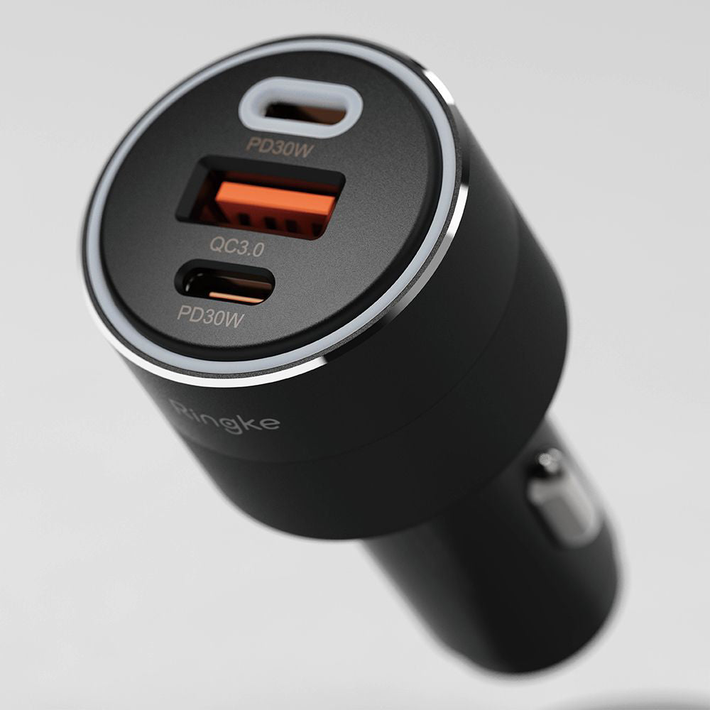 Auto nabíječka Ringke, 30W, 3A, 1 x USB-A - 2 x USB-C, Černá