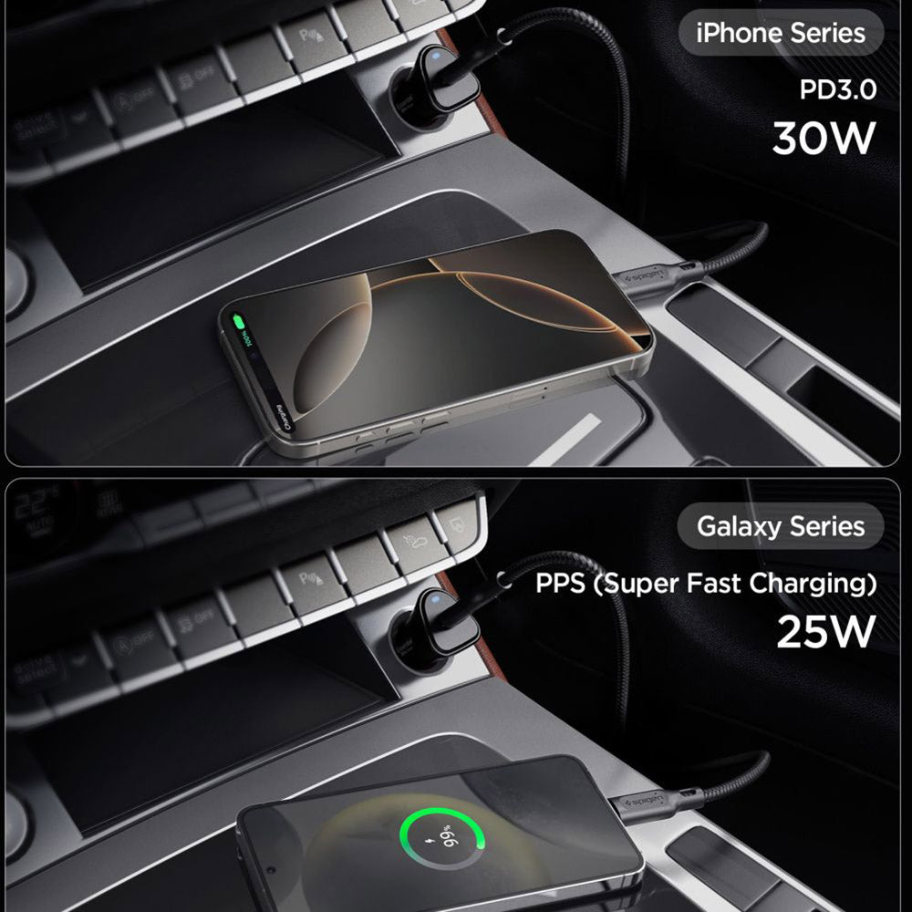 Auto nabíječka Spigen EV301 Essential, 30W, 3A, 1 x USB-C, Černá