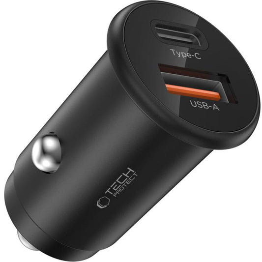 Auto nabíječka Tech-Protect CC02, 35W, 3A, 1 x USB-A - 1 x USB-C, Černá