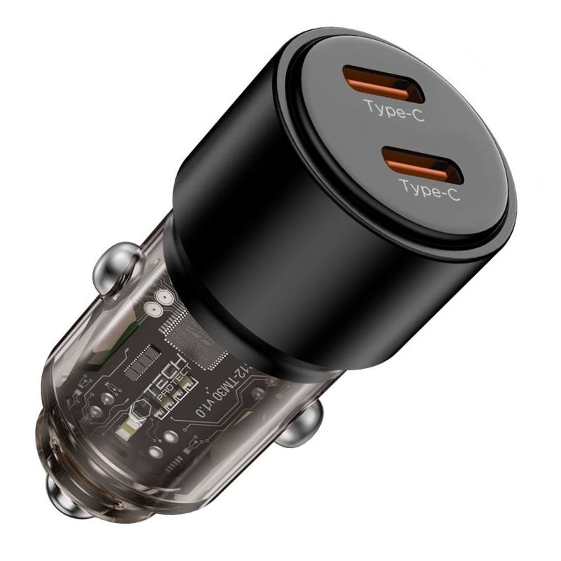 Auto nabíječka Tech-Protect CC03, 100W, 3,25A, 2 x USB-C, černá