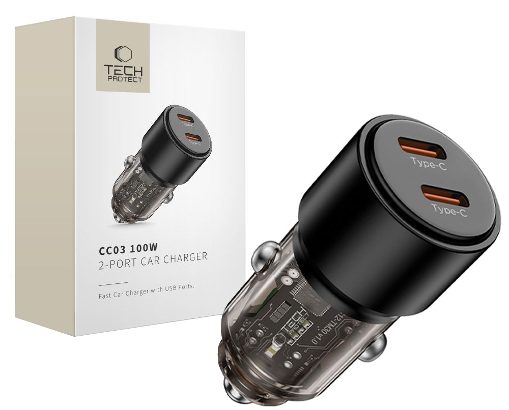 Auto nabíječka Tech-Protect CC03, 100W, 3,25A, 2 x USB-C, černá