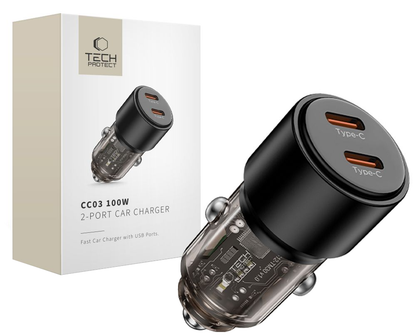 Auto nabíječka Tech-Protect CC03, 100W, 3,25A, 2 x USB-C, černá