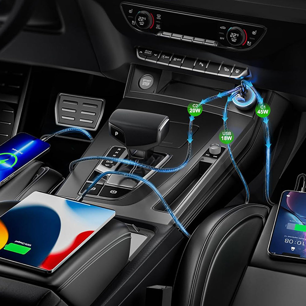 Auto nabíječka Techsuit C6 DriveBoost, 60W, 3A, 1 x USB-A - 2 x USB-C, Stříbrná