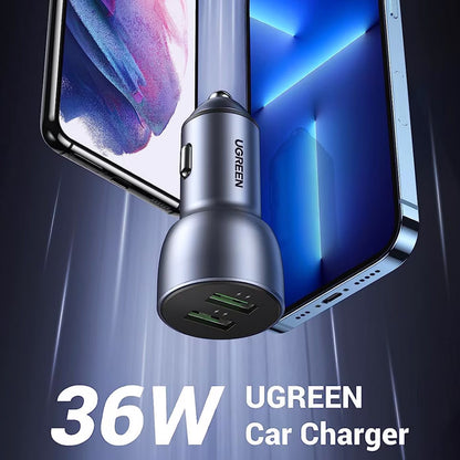 Nabíječka do auta UGREEN CD213, 36W, 3A, 2 x USB-A, šedá 