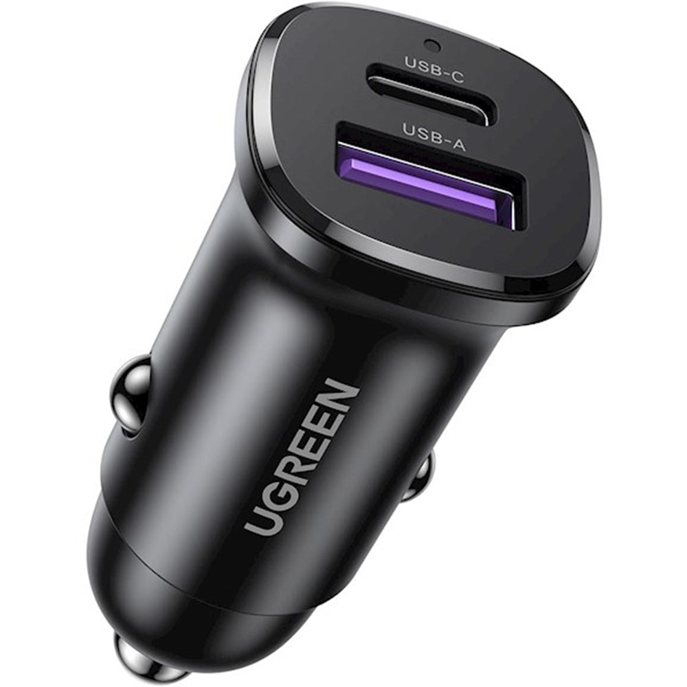 UGREEN EC305 Car Charger, 30W, 3A, 1 x USB-A - 1 x USB-C, Black