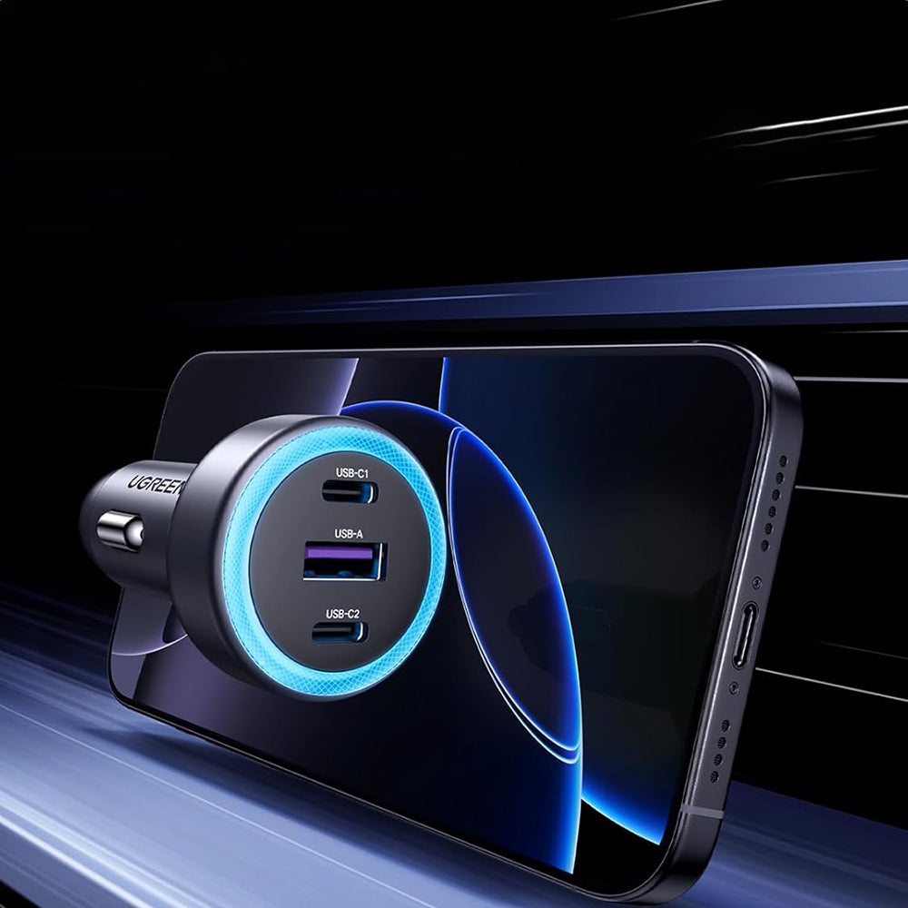 Autonabíječka UGREEN EC307, 30W, 3A, 1 x USB-A - 2 x USB-C, šedá