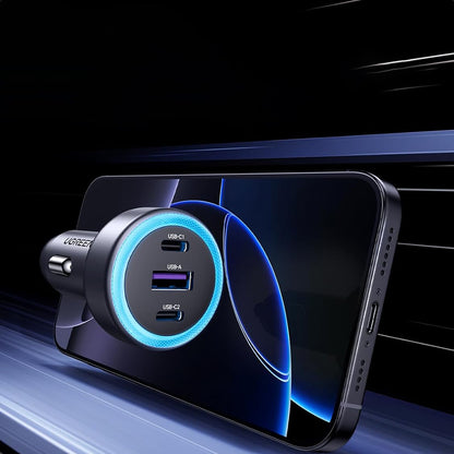 Autonabíječka UGREEN EC307, 30W, 3A, 1 x USB-A - 2 x USB-C, šedá
