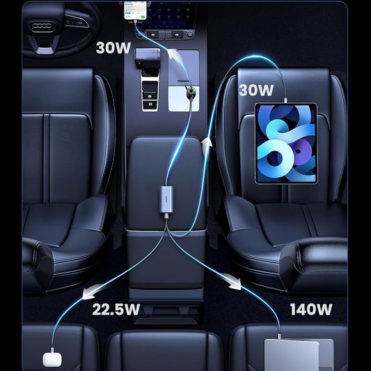 Autonabíječka UGREEN EC706, 150W, 5A, 1 x USB-A - 3 x USB-C, Černá
