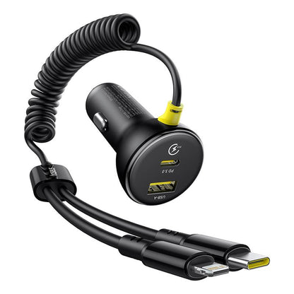 Baseus Circular Car Charger with USB-C / Lightning Cable, 60W, 3A, 1 x USB-A - 1 x USB-C, Black C00035902121-00