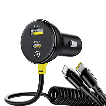 Baseus Circular Car Charger with USB-C / Lightning Cable, 60W, 3A, 1 x USB-A - 1 x USB-C, Black C00035902121-00