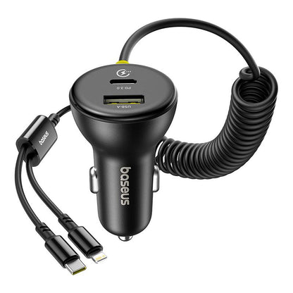 Baseus Circular Car Charger with USB-C / Lightning Cable, 60W, 3A, 1 x USB-A - 1 x USB-C, Black C00035902121-00