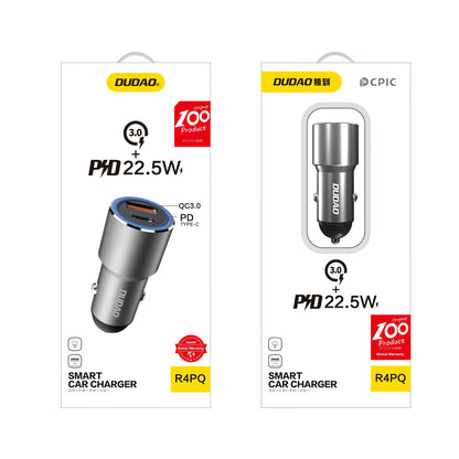 USB auto nabíječka Dudao R4PQ, 1 x USB - 1 x USB Typ-C, 22,5 W, Quick Charge - Power Delivery, šedá