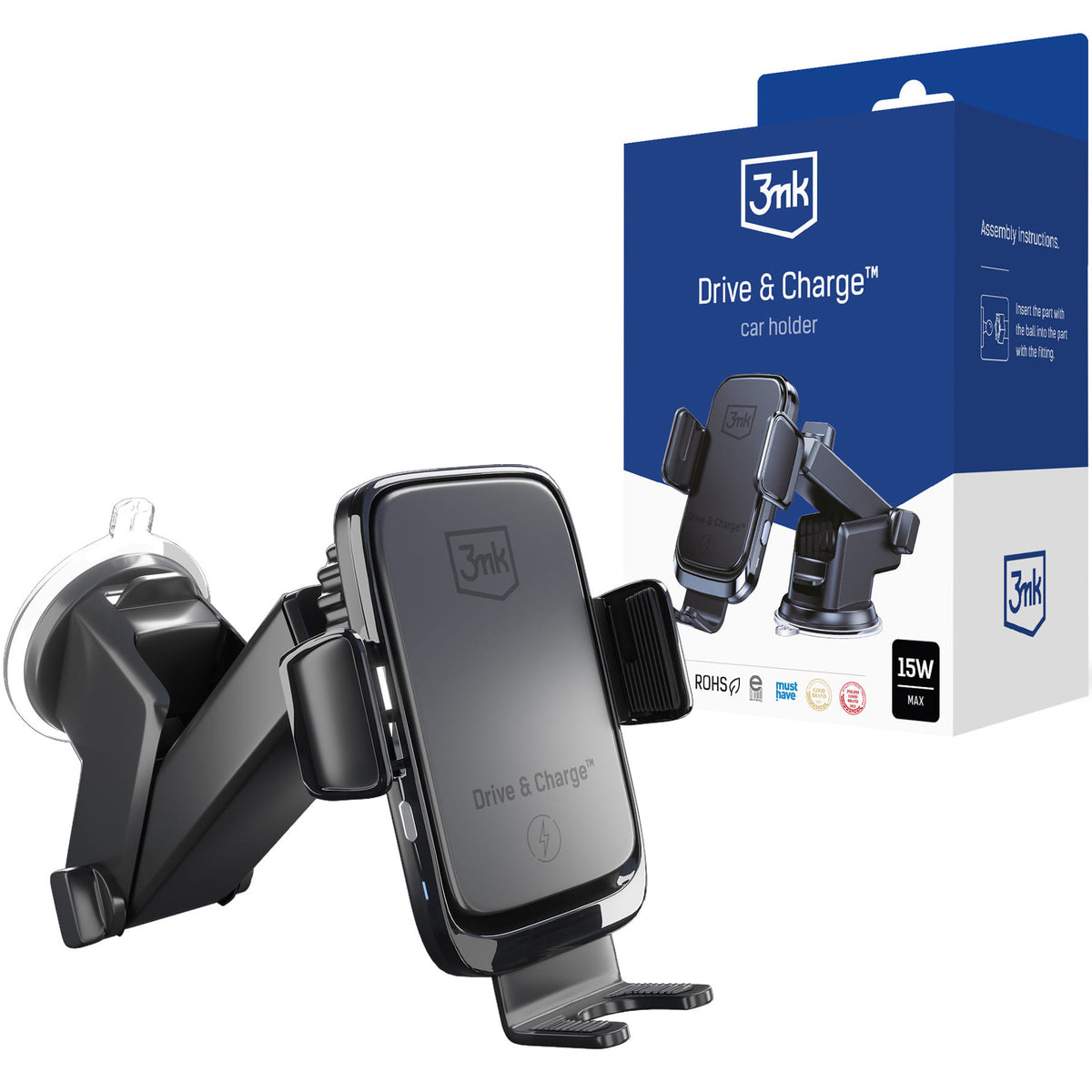 Bezdrátová autonabíječka 3MK Drive&Charge, 15W, 1.67A, černá