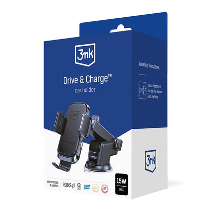 Bezdrátová autonabíječka 3MK Drive&Charge, 15W, 1.67A, černá