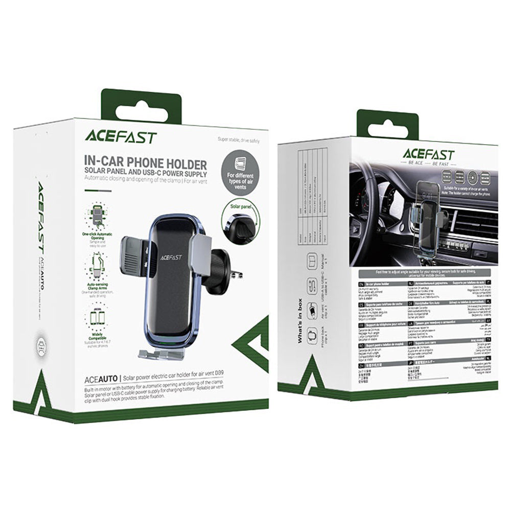 Bezdrátová auto nabíječka Acefast D39 se solárním panelem, 15W, 1.67A, černá