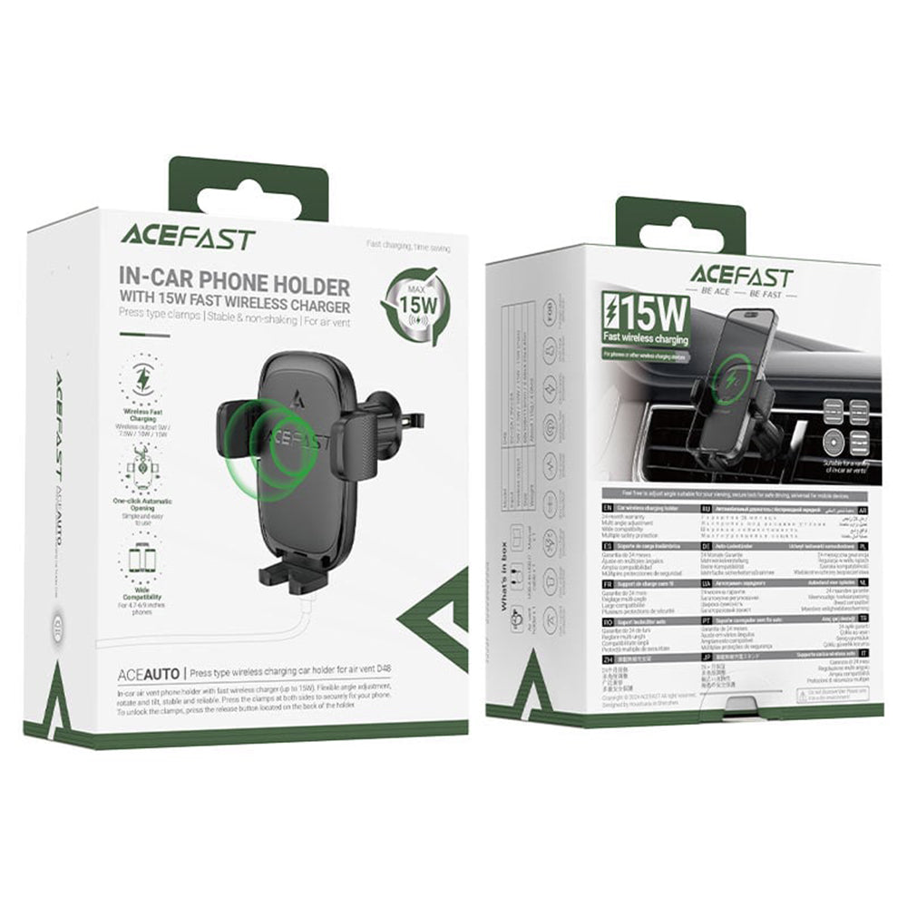 Bezdrátová auto nabíječka Acefast D48, 15W, 1.67A, Černá