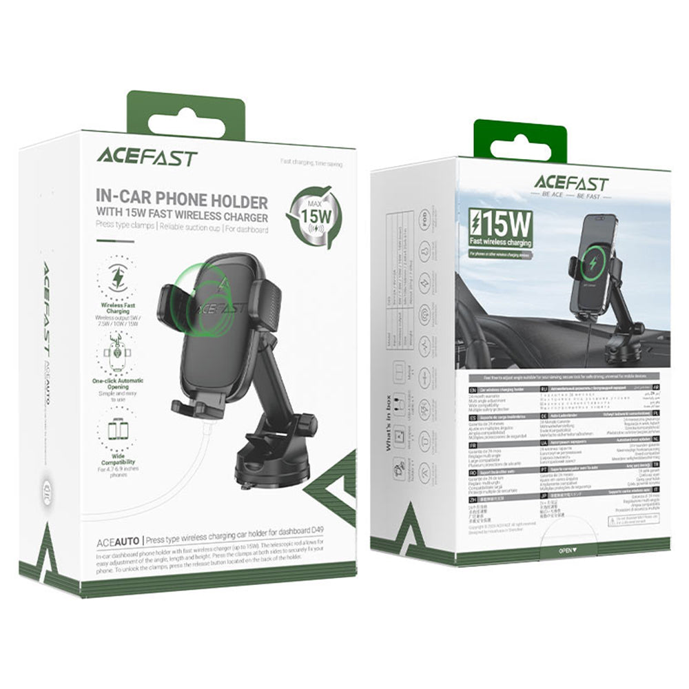 Bezdrátová auto nabíječka Acefast D49, 15W, 1.67A, černá