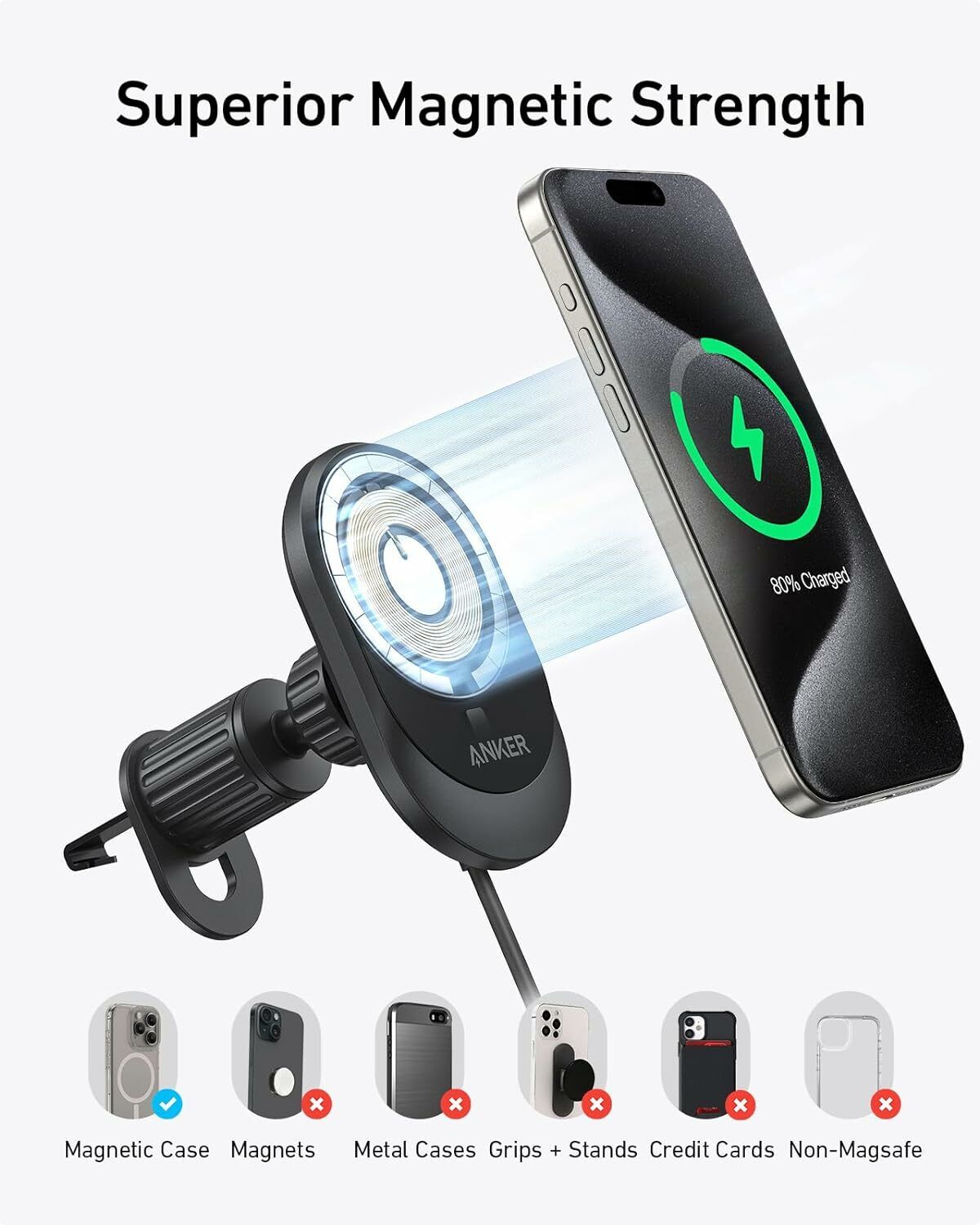Bezdrátová autonabíječka Anker MagGo, 15W, 1.67A, Černá B2932G11