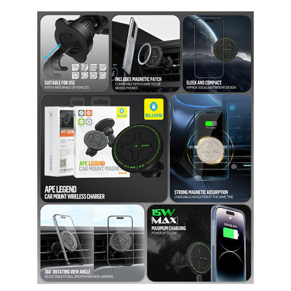 Bezdrátová autonabíječka Blueo Ape Legend, 15W, 1.67A, černá