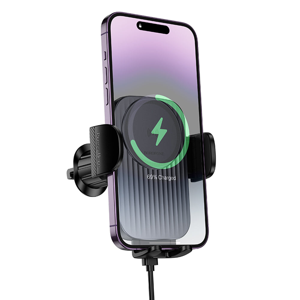 Borofone BH221 Path Wireless Car Charger, 15W, 1.67A, Black