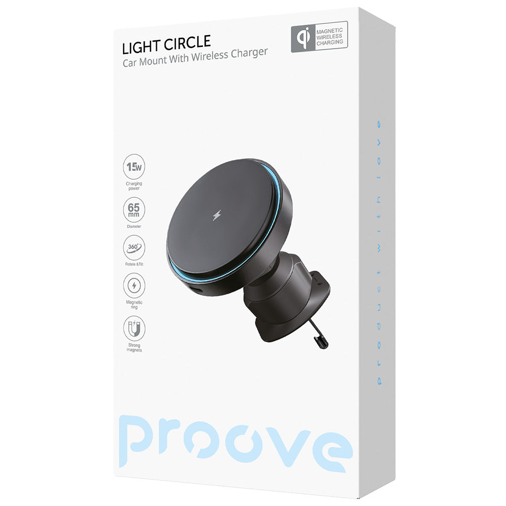 Bezdrátová auto nabíječka Proove Light Circle, 15W, 1.67A, Černá WHLC15010001