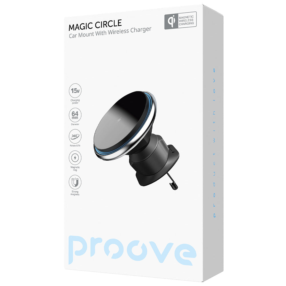 Bezdrátová autonabíječka Proove Magic Circle, 15W, 1.67A, Stříbrná WHMC15020006