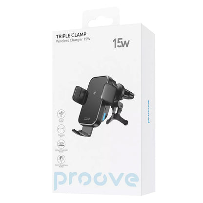 Proove Triple Clamp Wireless Car Charger, 15W, 1.67A, Black WHTC15010001