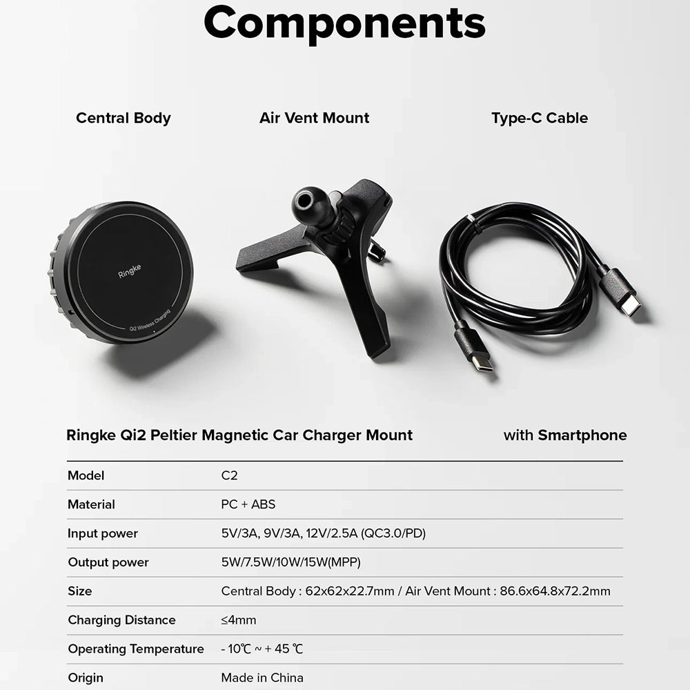 Bezdrátová autonabíječka Ringke, 15W, 1.67A, černá