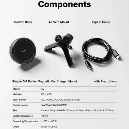 Bezdrátová autonabíječka Ringke, 15W, 1.67A, černá