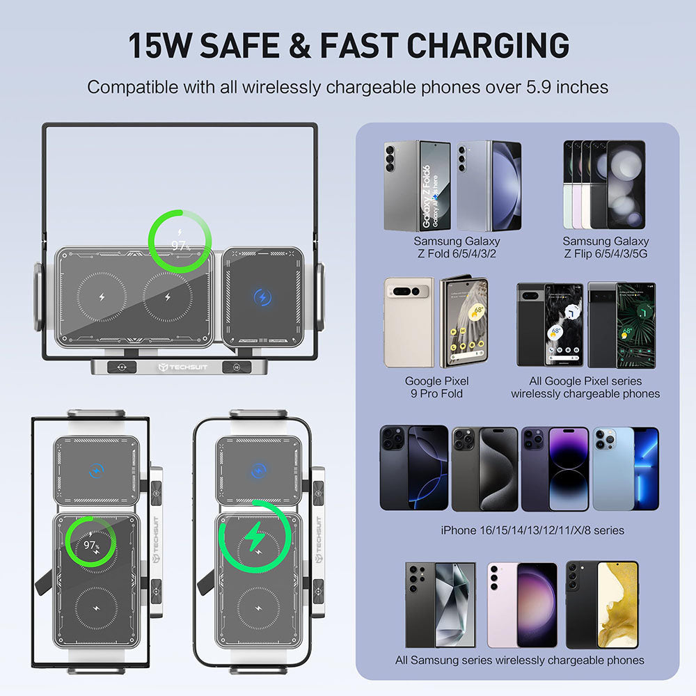 Bezdrátová auto nabíječka Techsuit SW1 ModoDock, 15W, 1.67A, Černá