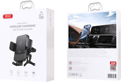 Bezdrátová auto nabíječka XO Design WX041 Vent, 15W, 1.67A, Černá