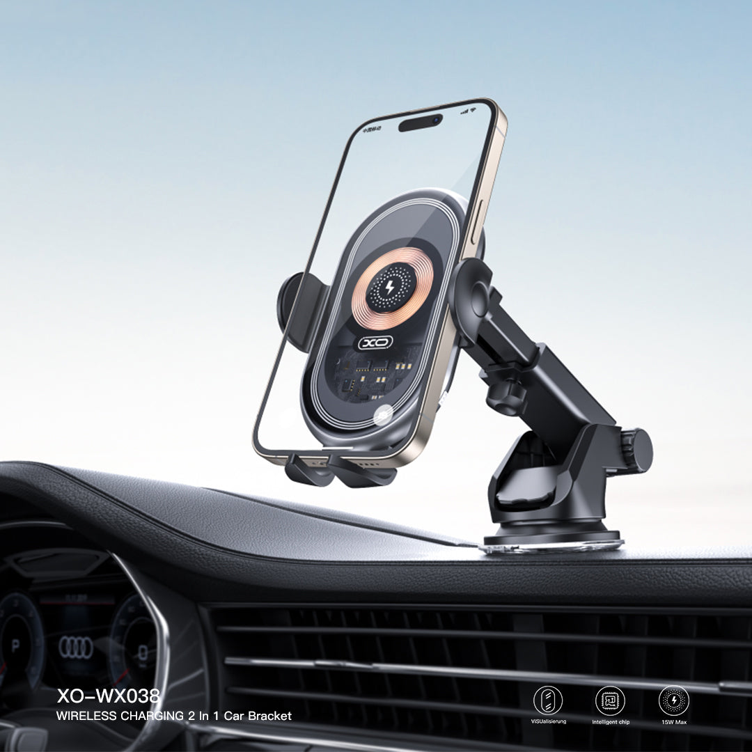 Bezdrátová auto nabíječka XO Design WX038, 15W, 1.67A, Černá