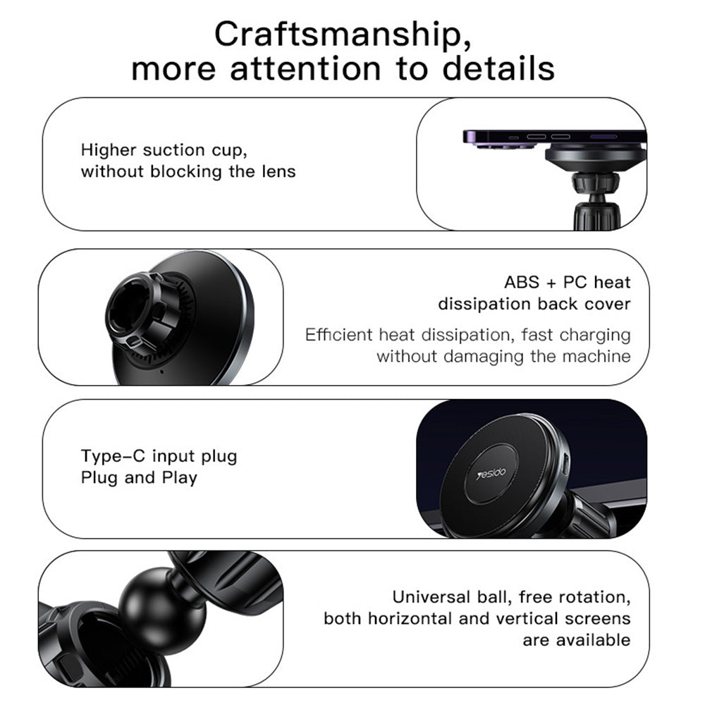 Bezdrátová autonabíječka Yesido C190, 15W, 1.67A, černá