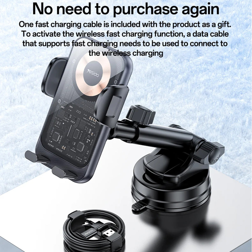 Bezdrátová autonabíječka Yesido C307, 15W, 1.67A, Černá