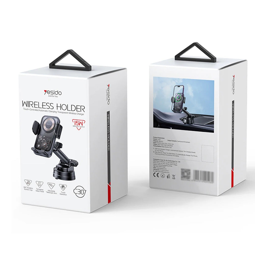 Bezdrátová autonabíječka Yesido C307, 15W, 1.67A, Černá