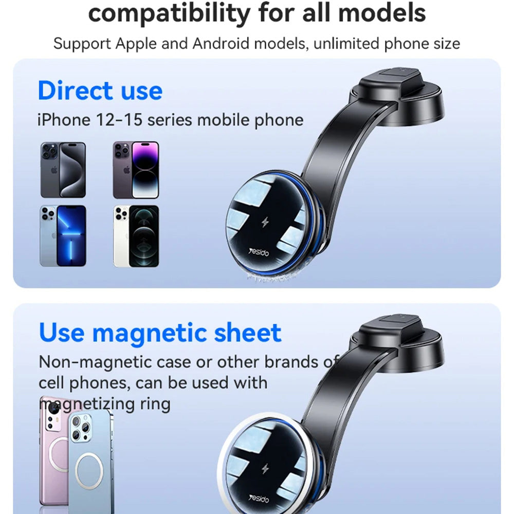 Bezdrátová autonabíječka Yesido C311, 15W, 1.67A, černá