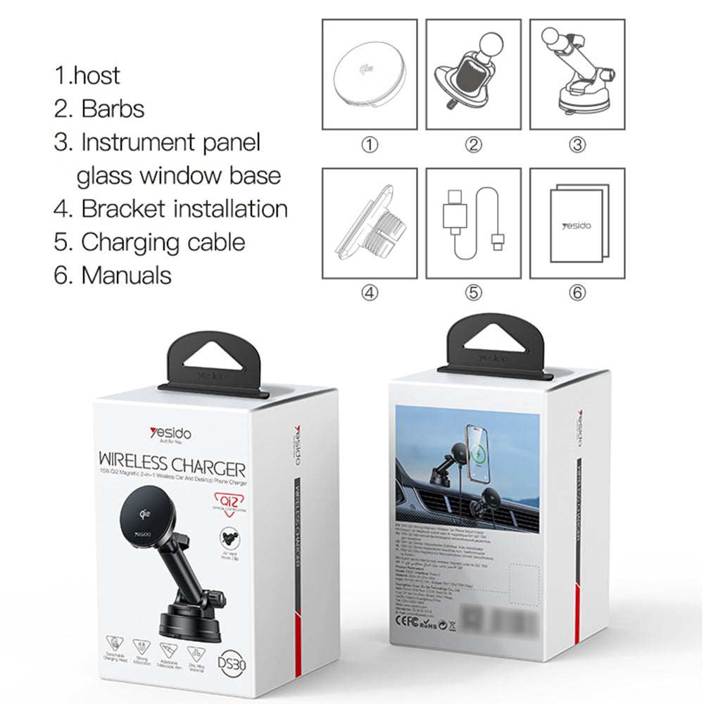 Bezdrátová auto nabíječka Yesido DS30, 15W, 1.67A, Černá